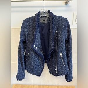 Chic navy tweed moto jacket